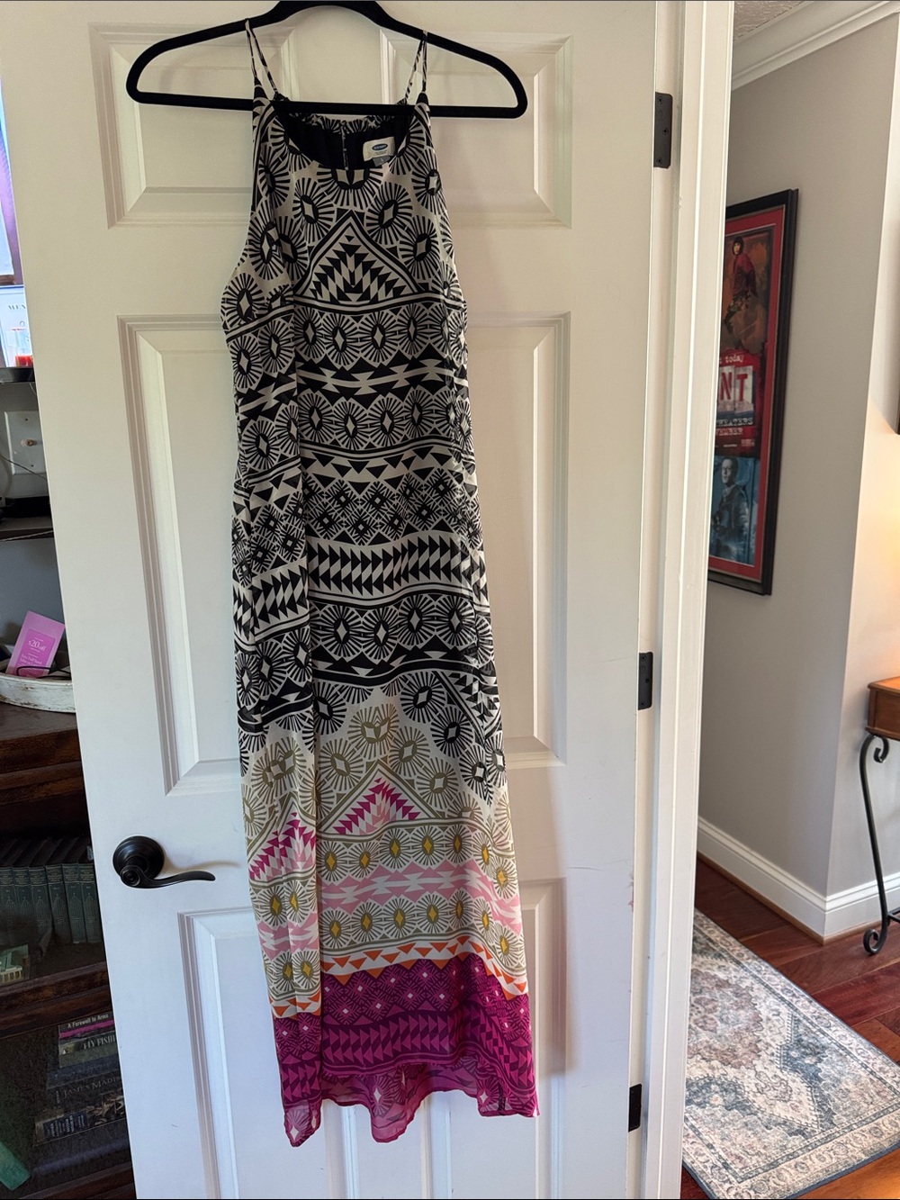 Old Navy Black, Pink & Green Printed Maxi Dress